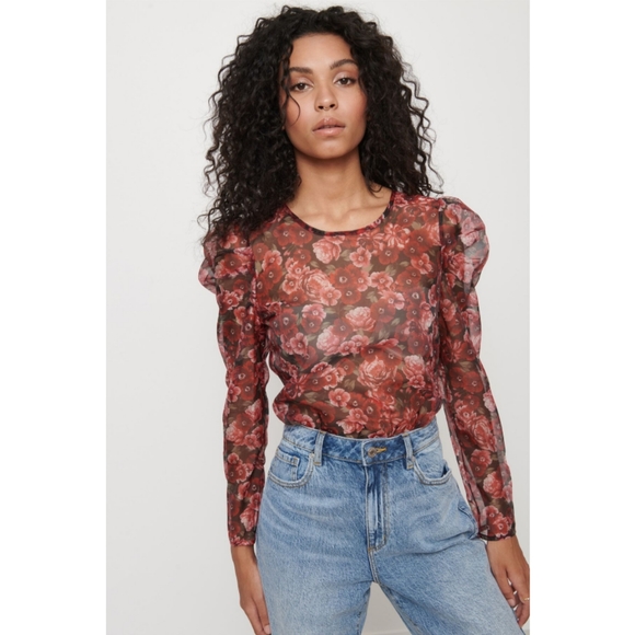 Dynamite Floral Printed Puff Sleeve Blouse - Picture 1 of 4